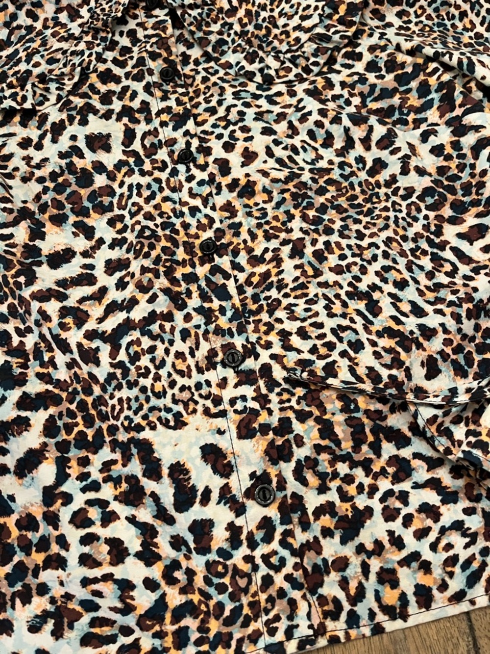Topshop Leopard Peter Pan Collar Ruffle Blouse size 4 - Picture 5 of 15